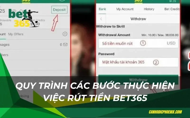 Các bước rút tiền Bet365 chi tiết với các hình thức